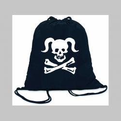 Dead Girl -smrtka - lebka s copmi - ľahké sťahovacie vrecko ( batôžtek / vak ) s čiernou šnúrkou, 100% bavlna 100 g/m2, rozmery cca. 37 x 41 cm